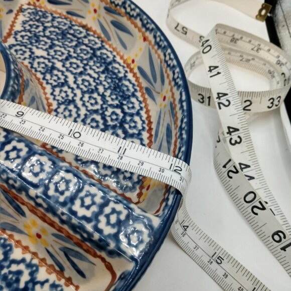 Old World Blue Temptations Chip and Dip/Vegetable 3 section 12" x 2" - Picture 4 of 5